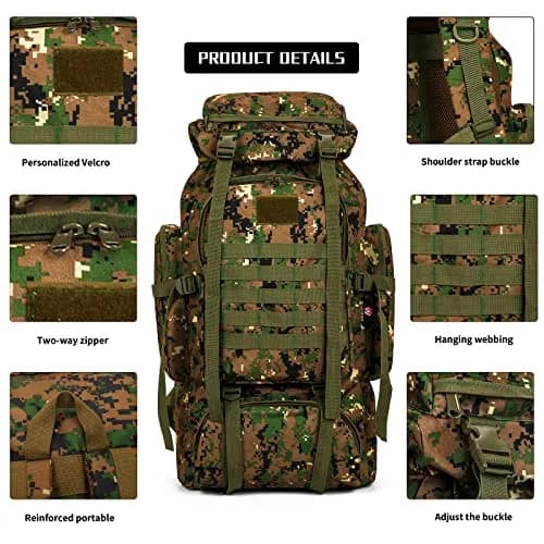 W WINTMING 70L Hiking Backpack with Molle System | Jungle Camouflage, Unisex-Adult thumbnail 5