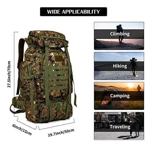 W WINTMING 70L Hiking Backpack with Molle System | Jungle Camouflage, Unisex-Adult thumbnail 6