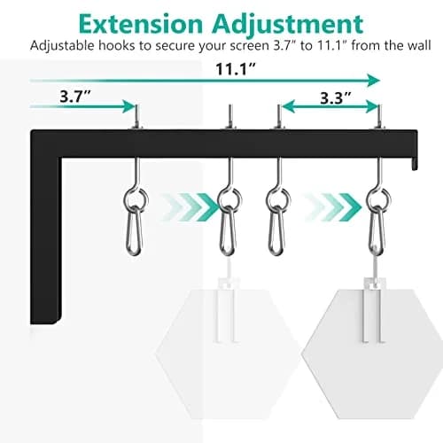 WALI Universal Projector Screen Mount L-Brackets 12 inch Adjustable Extension with Hook Kit, Black | Holds up to 36kg (80 lbs) thumbnail 5