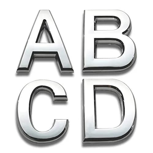 HopeWan Silver ABS Mailbox Letters A B C D, 7cm (2.75") High, 4-Pack | Waterproof & Durable 3D Chrome-Plated Signage thumbnail 1