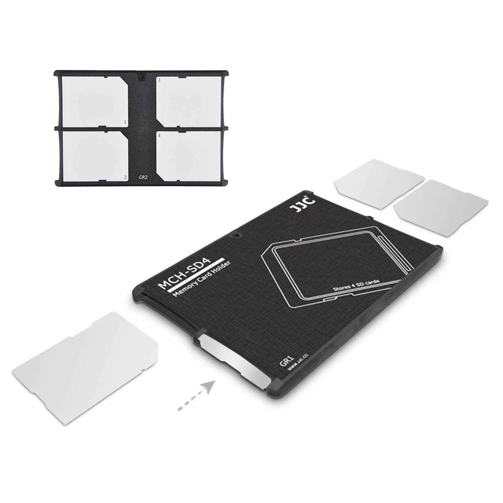 JJC 10-Slot Micro SD Card Holder Case | Ultra Slim Credit Card Size Lightweight Portable TF MSD Memory Card Storage — 4 SD Card Slots