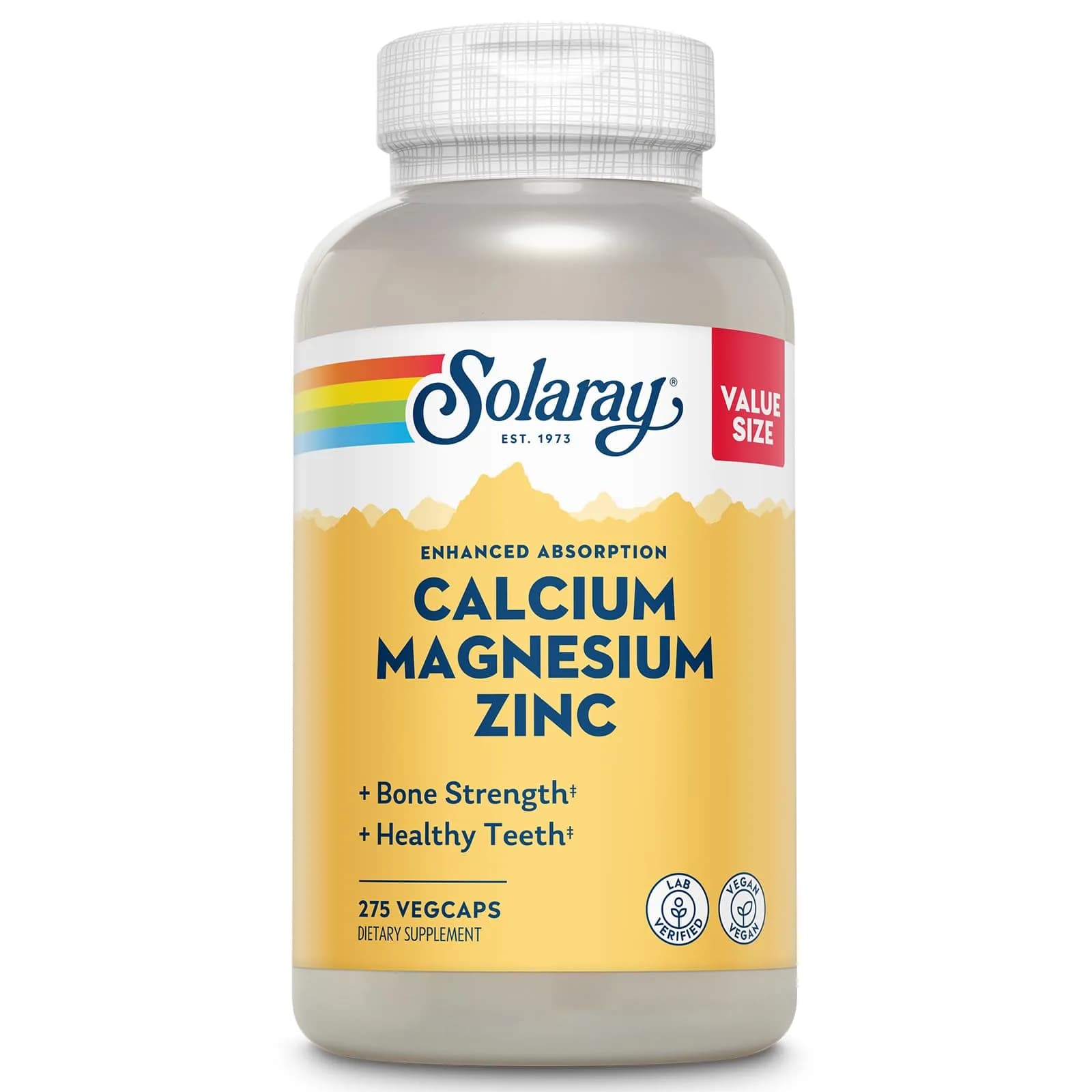 SOLARAY Calcium Magnesium Zinc, 275 VegCaps | Supports Bone & Immune Health, Vegan - main product image