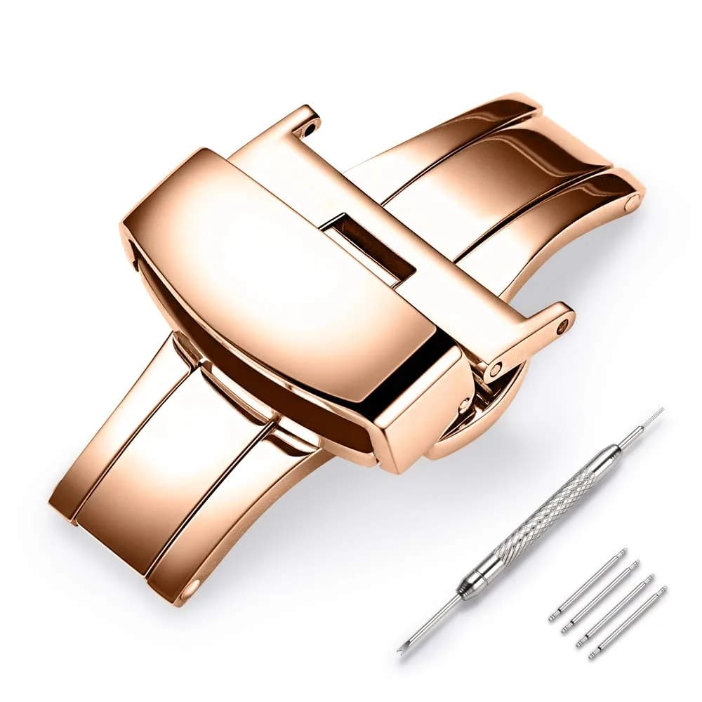 TEXNEWS Stainless Steel Deployment Clasp Watch Band Buckle 14mm-22mm | Silver/Gold/Black/Rose Gold — Rose Gold