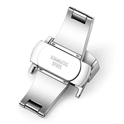 TEXNEWS Stainless Steel Deployment Clasp for Leather Watch Bands 18mm (0.71 in) | Polished Silver Buckle for Men thumbnail 2