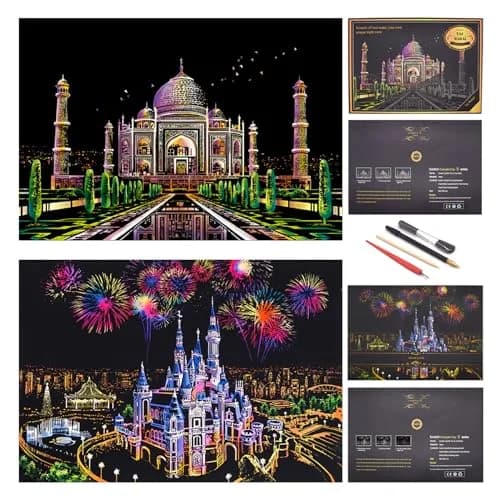 Boteen Scratch Rainbow Painting Art Paper Set with 4 Tools, 40.5cm x 28.5cm (16''x11'') | Creative Gift for Adults thumbnail 1