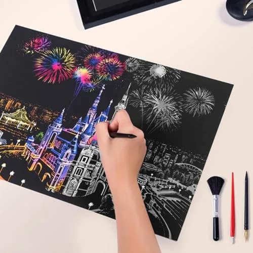 Boteen Scratch Rainbow Painting Art Paper Set with 4 Tools, 40.5cm x 28.5cm (16''x11'') | Creative Gift for Adults thumbnail 4