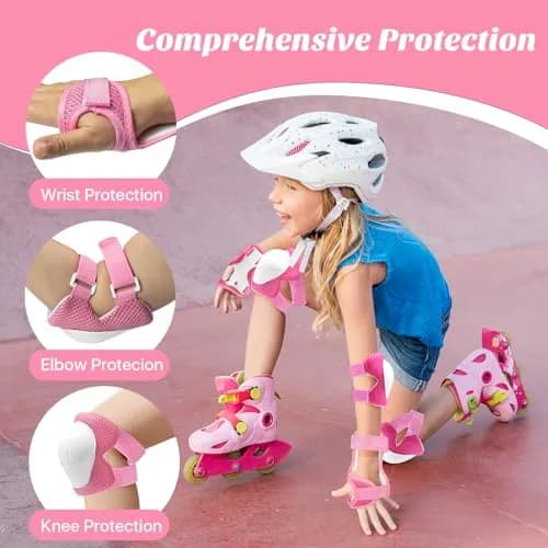 CKE Kids Knee Pads and Elbow Pads with Wrist Guards 3-in-1 Protective Gear Set for Skating, Cycling, Scooter (Pink, Small) thumbnail 5