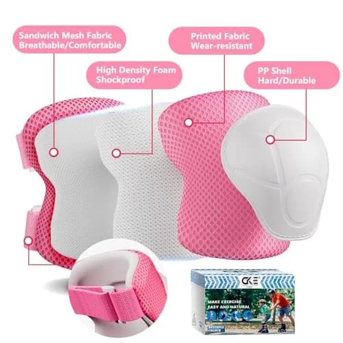 CKE Kids Knee Pads and Elbow Pads with Wrist Guards 3-in-1 Protective Gear Set for Skating, Cycling, Scooter (Pink, Small) thumbnail 2