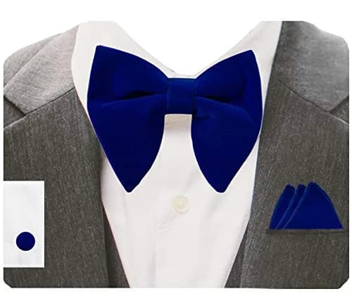GUSLESON Velvet Big Bow Tie for Men Royal Blue | Pre-tied & Adjustable thumbnail 1