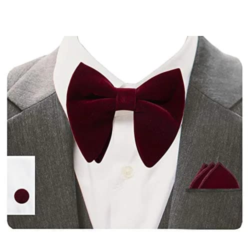 GUSLESON Velvet Bow Tie and Pocket Square Set | Burgundy Wedding Accessory thumbnail 1