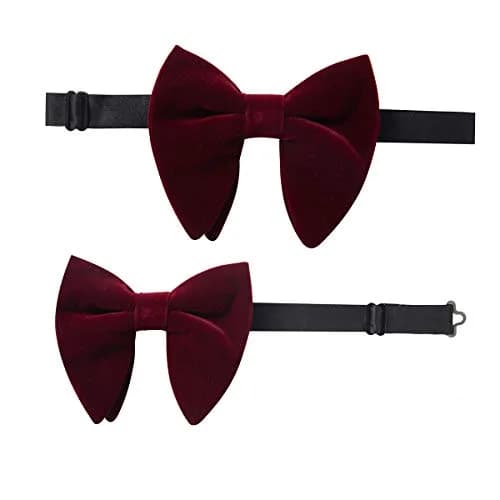 GUSLESON Velvet Bow Tie and Pocket Square Set | Burgundy Wedding Accessory thumbnail 5