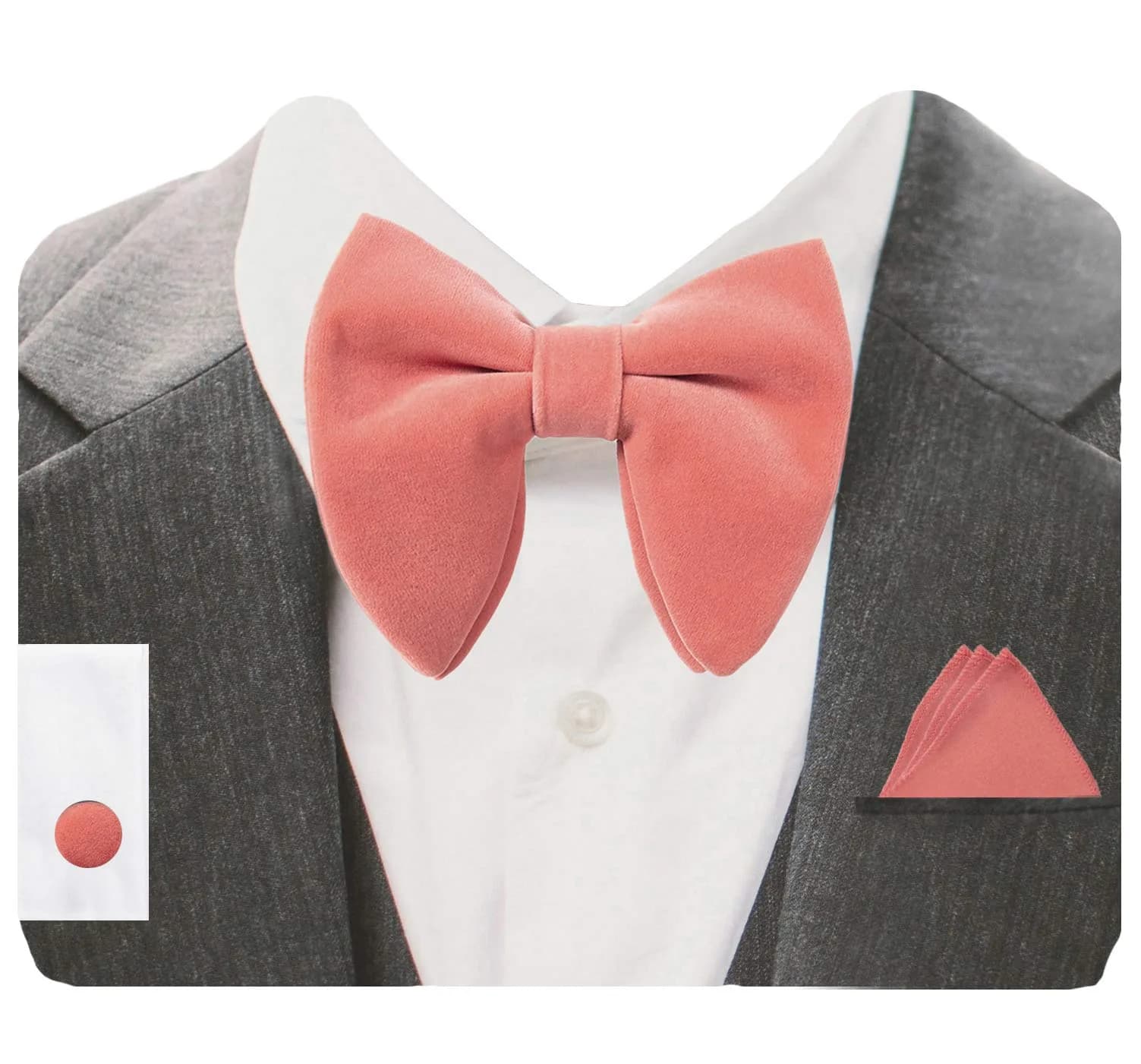 GUSLESON Velvet Big Bow Tie for Men Royal Blue | Pre-tied & Adjustable — Coral Pink