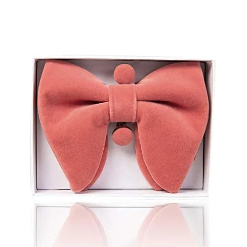 GUSLESON Coral Pink Velvet Bow Tie Set with Pocket Square & Cufflinks | Pre-tied Adjustable thumbnail 3