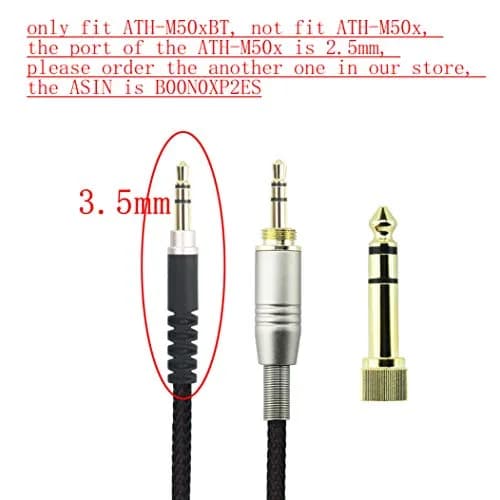 NewFantasia Replacement Audio Upgrade Cable 1.5m (4.9ft) with 3.5mm & 6.35mm Adapters | Braided OFC Wire for Audio-Technica Headphones thumbnail 2