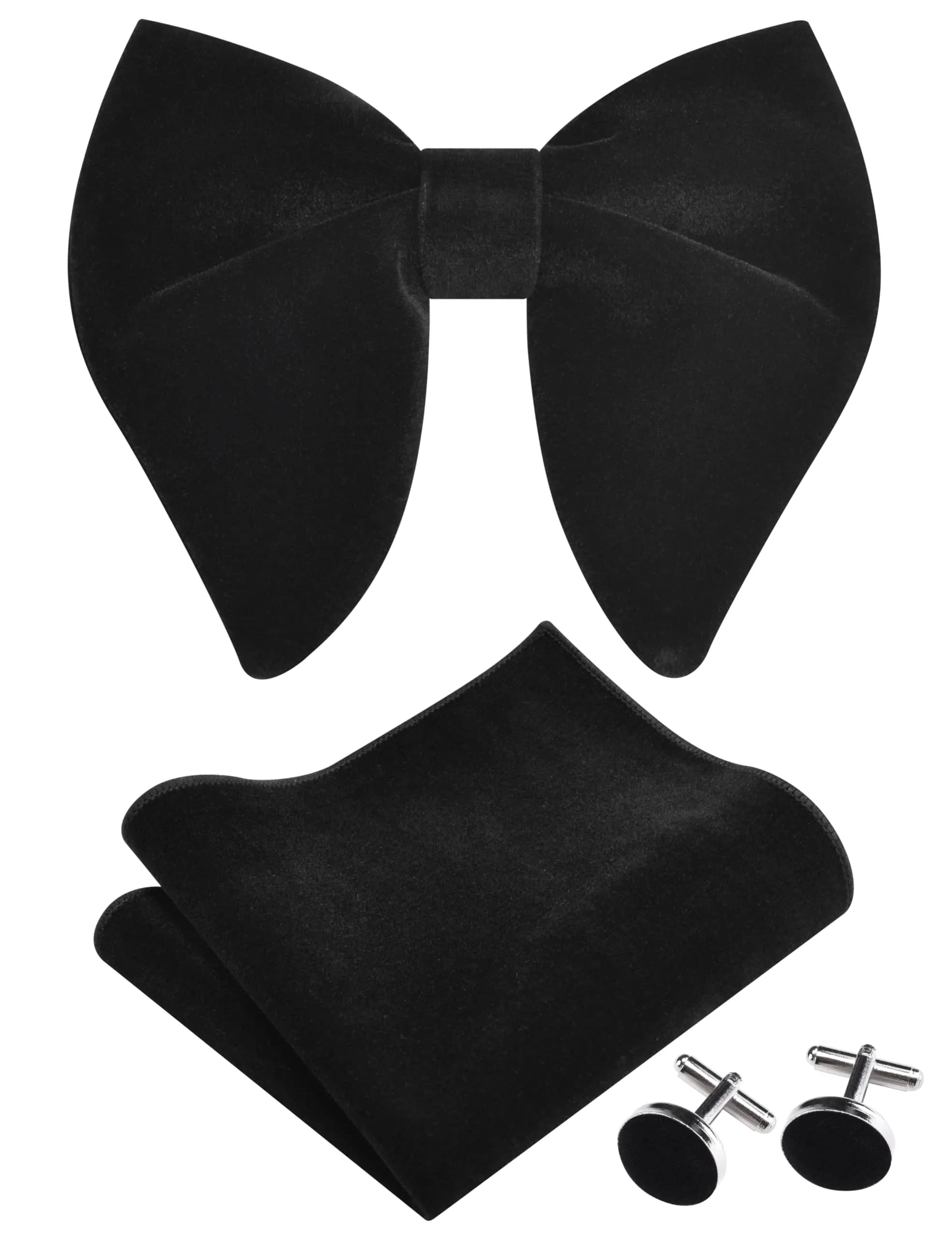 GUSLESON Velvet Big Bow Tie for Men Royal Blue | Pre-tied & Adjustable — Black