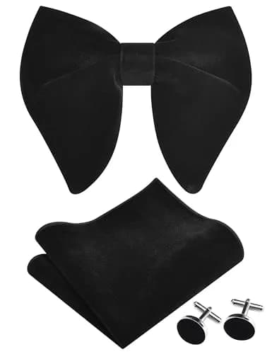 GUSLESON Solid Black Velvet Bow Tie Set with Pocket Square & Cufflinks | Pre-tied Adjustable thumbnail 1