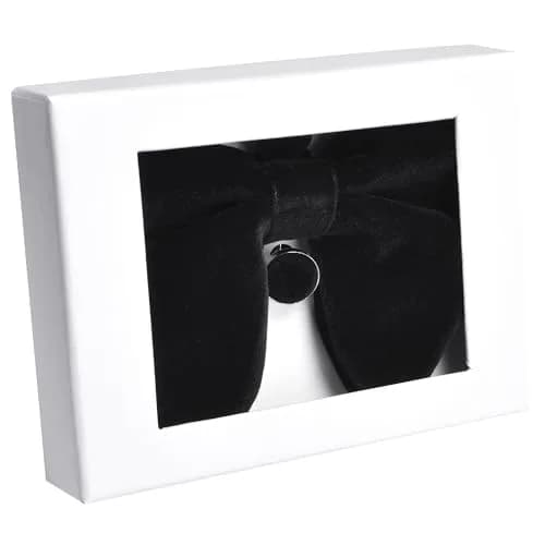 GUSLESON Solid Black Velvet Bow Tie Set with Pocket Square & Cufflinks | Pre-tied Adjustable thumbnail 5