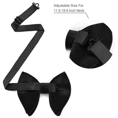 GUSLESON Solid Black Velvet Bow Tie Set with Pocket Square & Cufflinks | Pre-tied Adjustable thumbnail 3