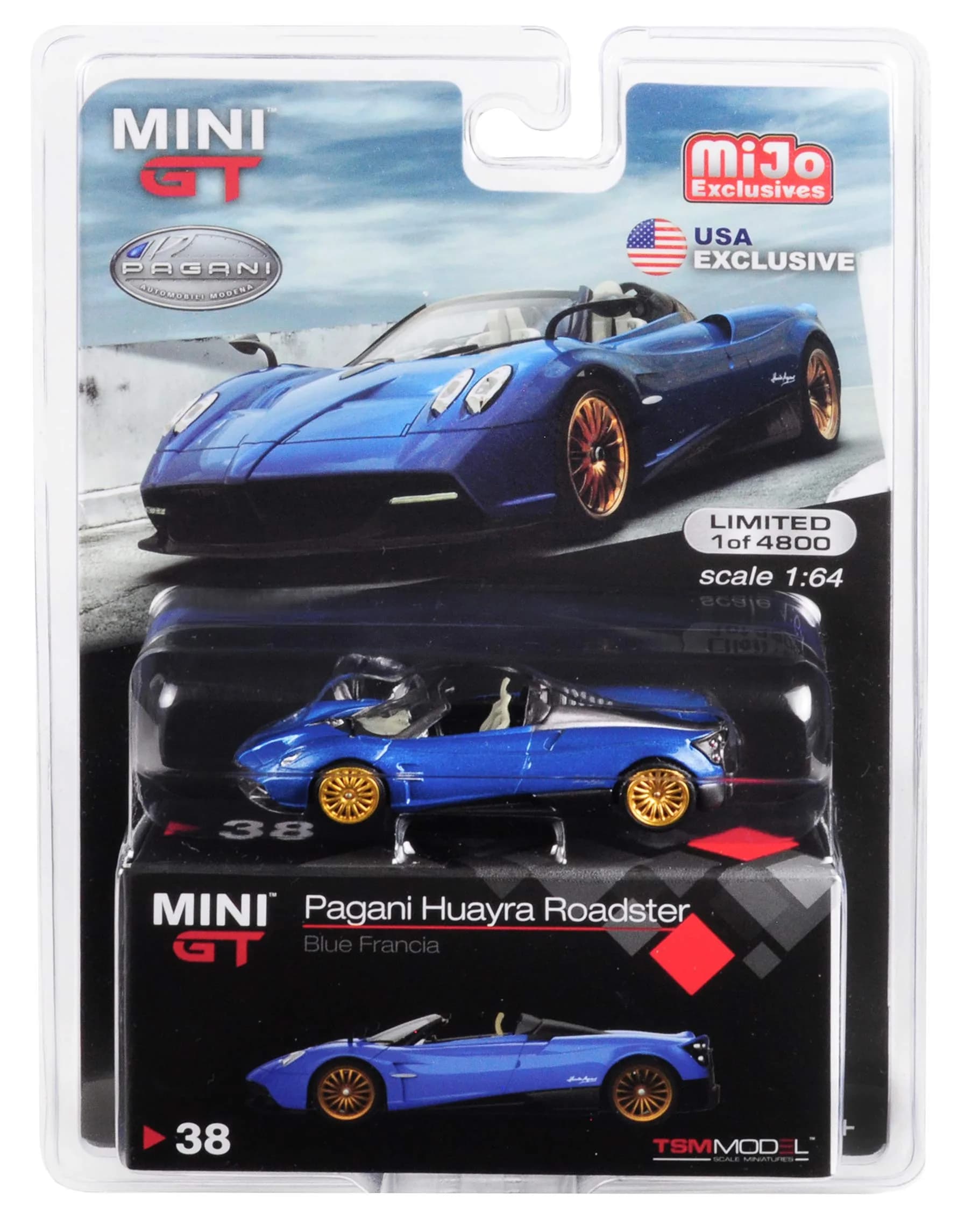 Truescale Miniatures Pagani Huayra Roadster Blue Francia 1/64 Scale Diecast Car | Limited Edition 4,800 Pieces Worldwide