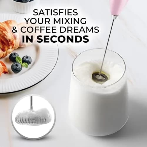Zulay Kitchen Powerful Milk Frother with Upgraded Titanium Motor, Handheld Electric Whisk, Innocent Pink | Froths Milk in Seconds thumbnail 2