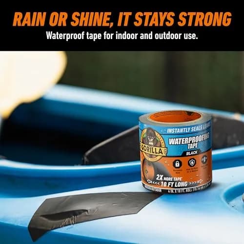 GORILLA Waterproof Patch & Seal Tape Black 4" x 10' (12.1 cm x 30.48 m) 2-Pack | Permanent Waterproof Seal for Leaks & Repairs thumbnail 5