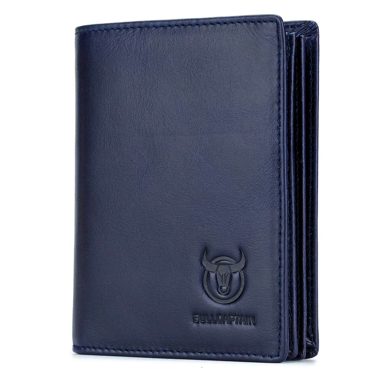 BULLCAPTAIN Large Capacity Genuine Leather Wallet for Men QB-027 | RFID Protected & Expandable (Blue)