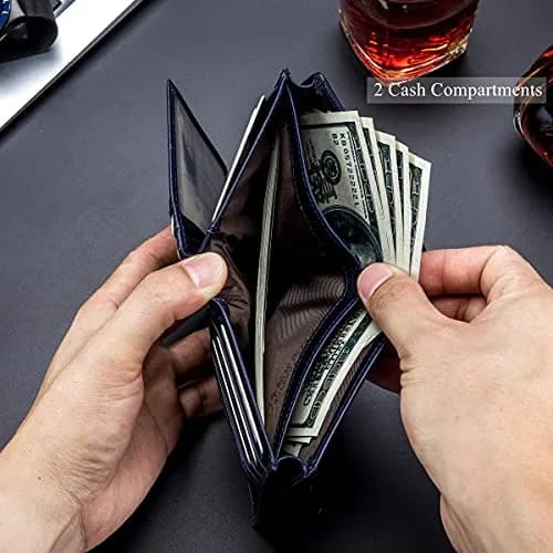 BULLCAPTAIN Large Capacity Genuine Leather Wallet for Men QB-027 | RFID Protected & Expandable (Blue) thumbnail 5