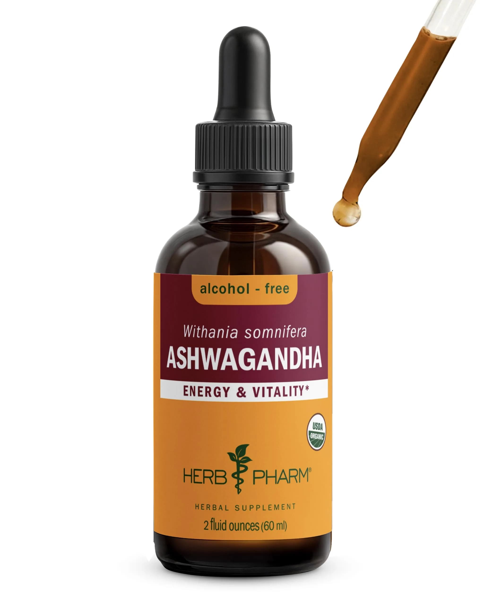 Herb Pharm Organic Ashwagandha Liquid Extract 30ml (1 Fl Oz) | USDA Organic Calming Adaptogen — 2 Fl Oz