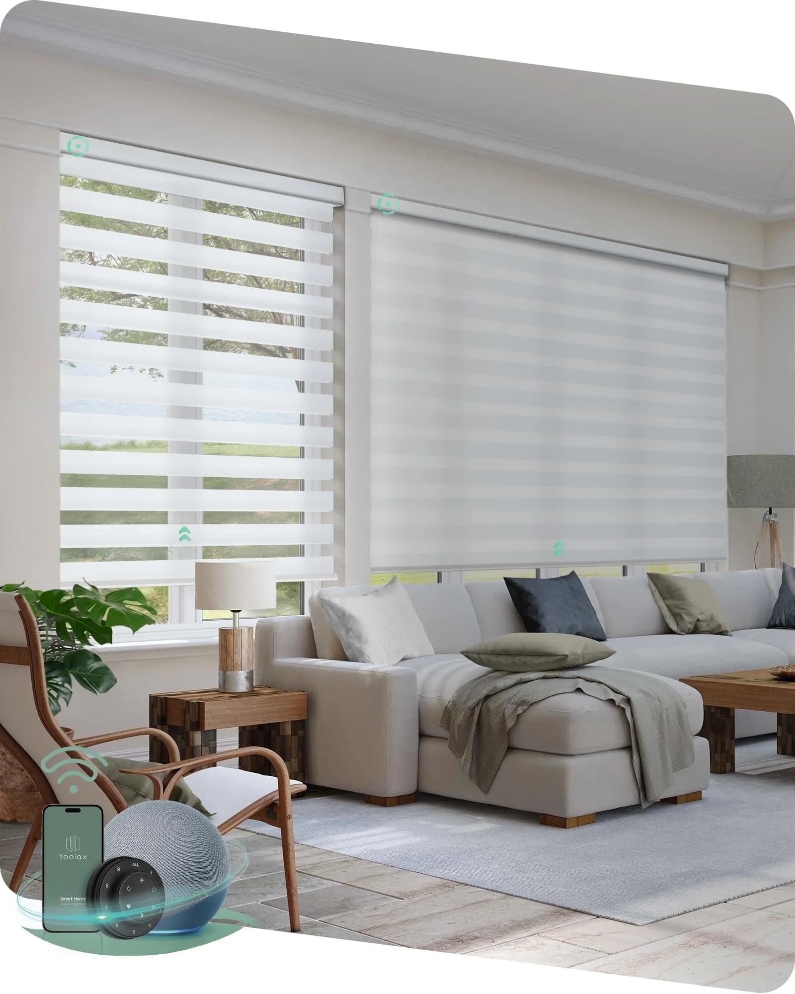 Yoolax Motorized Zebra Blinds with Remote Multicolor Fabric Samples | Smart Electric Shades for Windows — Twilight White / 110"W x 118"H