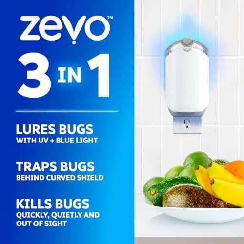 Zevo Flying Insect Trap with Refill | Catches Fruit Flies, Gnats & House Flies 24/7 | 1 Device & 1 Cartridge thumbnail 2