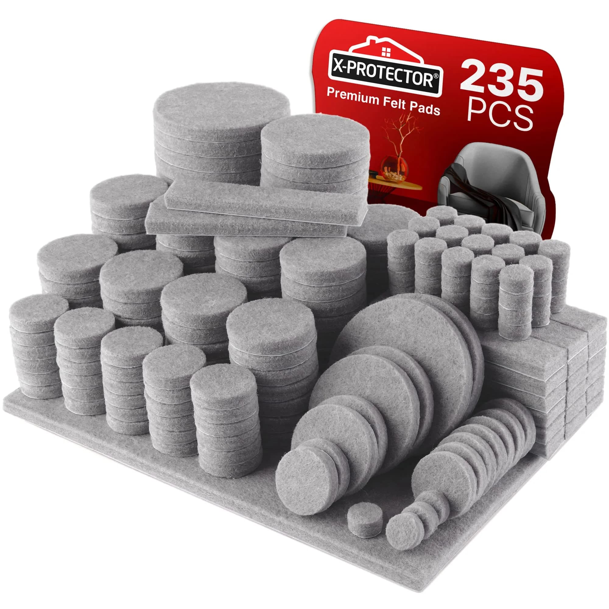 X-Protector Furniture Felt Pads 235 pcs | Protect Wooden & Laminate Floors from Scratches