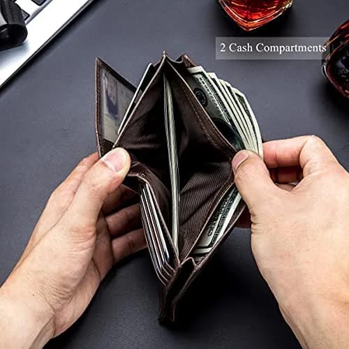 BULLCAPTAIN Genuine Leather Wallet for Men QB-027 Grey | Large Capacity RFID Blocking Bifold Wallet 12.5cm x 9.5cm x 2.5cm thumbnail 5