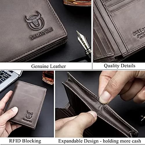 BULLCAPTAIN Genuine Leather Wallet for Men QB-027 Grey | Large Capacity RFID Blocking Bifold Wallet 12.5cm x 9.5cm x 2.5cm thumbnail 6