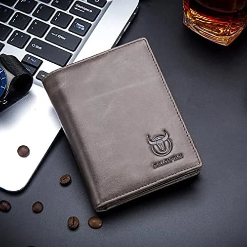 BULLCAPTAIN Genuine Leather Wallet for Men QB-027 Grey | Large Capacity RFID Blocking Bifold Wallet 12.5cm x 9.5cm x 2.5cm thumbnail 2