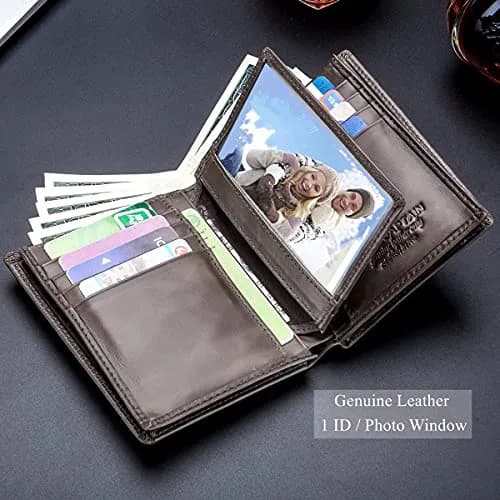 BULLCAPTAIN Genuine Leather Wallet for Men QB-027 Grey | Large Capacity RFID Blocking Bifold Wallet 12.5cm x 9.5cm x 2.5cm thumbnail 3