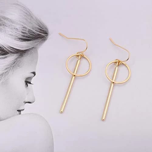 Aobei Pearl 18K Gold Plated Circle Bar Dangle Earrings 40mm (1.57 inches) | Minimalist Geometric Jewelry for Women thumbnail 6