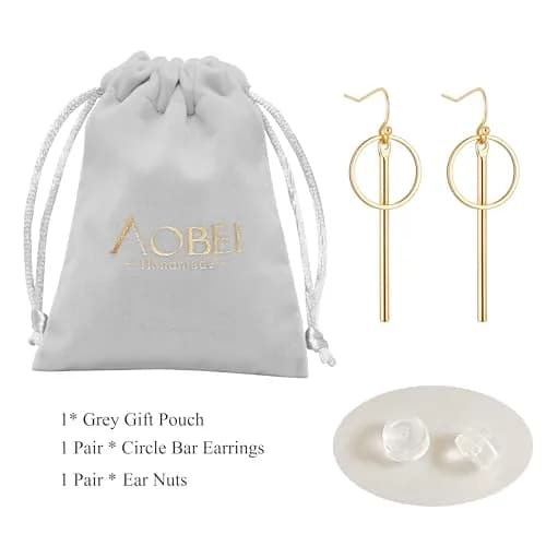 Aobei Pearl 18K Gold Plated Circle Bar Dangle Earrings 40mm (1.57 inches) | Minimalist Geometric Jewelry for Women thumbnail 7