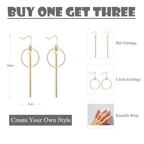 Aobei Pearl 18K Gold Plated Circle Bar Dangle Earrings 40mm (1.57 inches) | Minimalist Geometric Jewelry for Women thumbnail 3