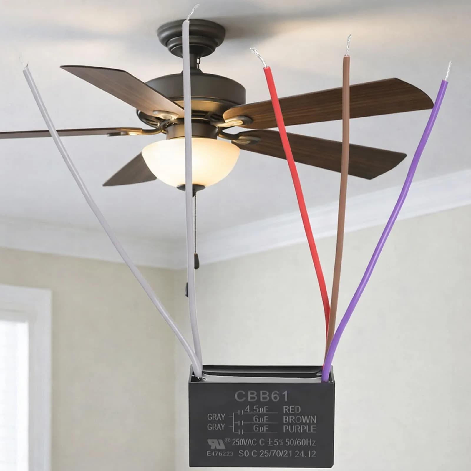Podoy Ceiling Fan Capacitor 5 Wire CBB61 4.5uF+6uF+6uF 250VAC | Universal Fit for Harbor Breeze Fans