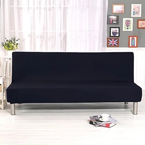 Homonic Solid Colour Armless Sofa Bed Cover Polyester Spandex 70-83in | Elastic Full Folding Couch Shield thumbnail 2