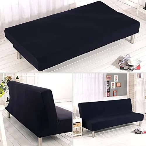 Homonic Solid Colour Armless Sofa Bed Cover Polyester Spandex 70-83in | Elastic Full Folding Couch Shield thumbnail 3