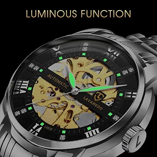 A ALPS Automatic Mechanical Watch for Men, 41mm Stainless Steel Skeleton Dial | 30M Waterproof thumbnail 3