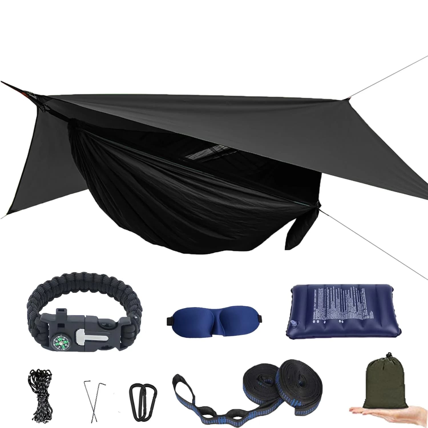 AEETT Camping Hammock with Mosquito Net and Rain Fly | 210T Nylon, 660 lbs Capacity, Waterproof, Portable (114 x 55 inches) - main product image
