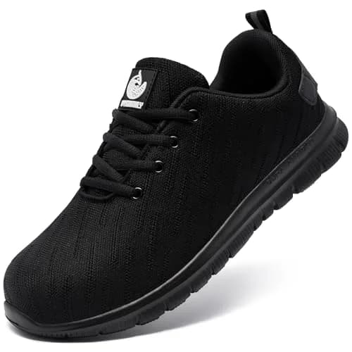 DYKHMILY Steel Toe Work Shoes for Men & Women | 3cm (1.18in) Heel, Black thumbnail 1