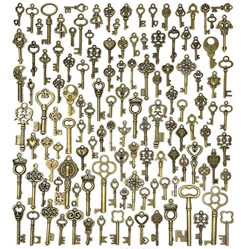JIALEEY 125 PCS Vintage Skeleton Key Set Charms, Antique Style Bronze Brass | DIY Jewelry & Wedding Favors thumbnail 1