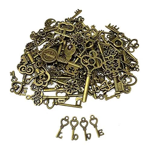 JIALEEY 125 PCS Vintage Skeleton Key Set Charms, Antique Style Bronze Brass | DIY Jewelry & Wedding Favors thumbnail 7