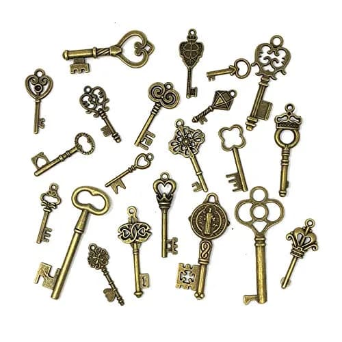 JIALEEY 125 PCS Vintage Skeleton Key Set Charms, Antique Style Bronze Brass | DIY Jewelry & Wedding Favors thumbnail 2