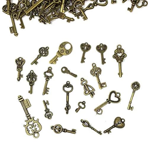 JIALEEY 125 PCS Vintage Skeleton Key Set Charms, Antique Style Bronze Brass | DIY Jewelry & Wedding Favors thumbnail 4