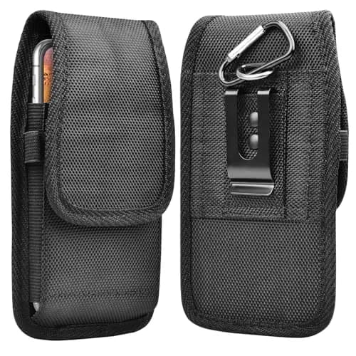 Takfox Universal Cell Phone Holster Case with Belt Clip & Carabiner for Smartphones up to 6.5" | Black Nylon thumbnail 8