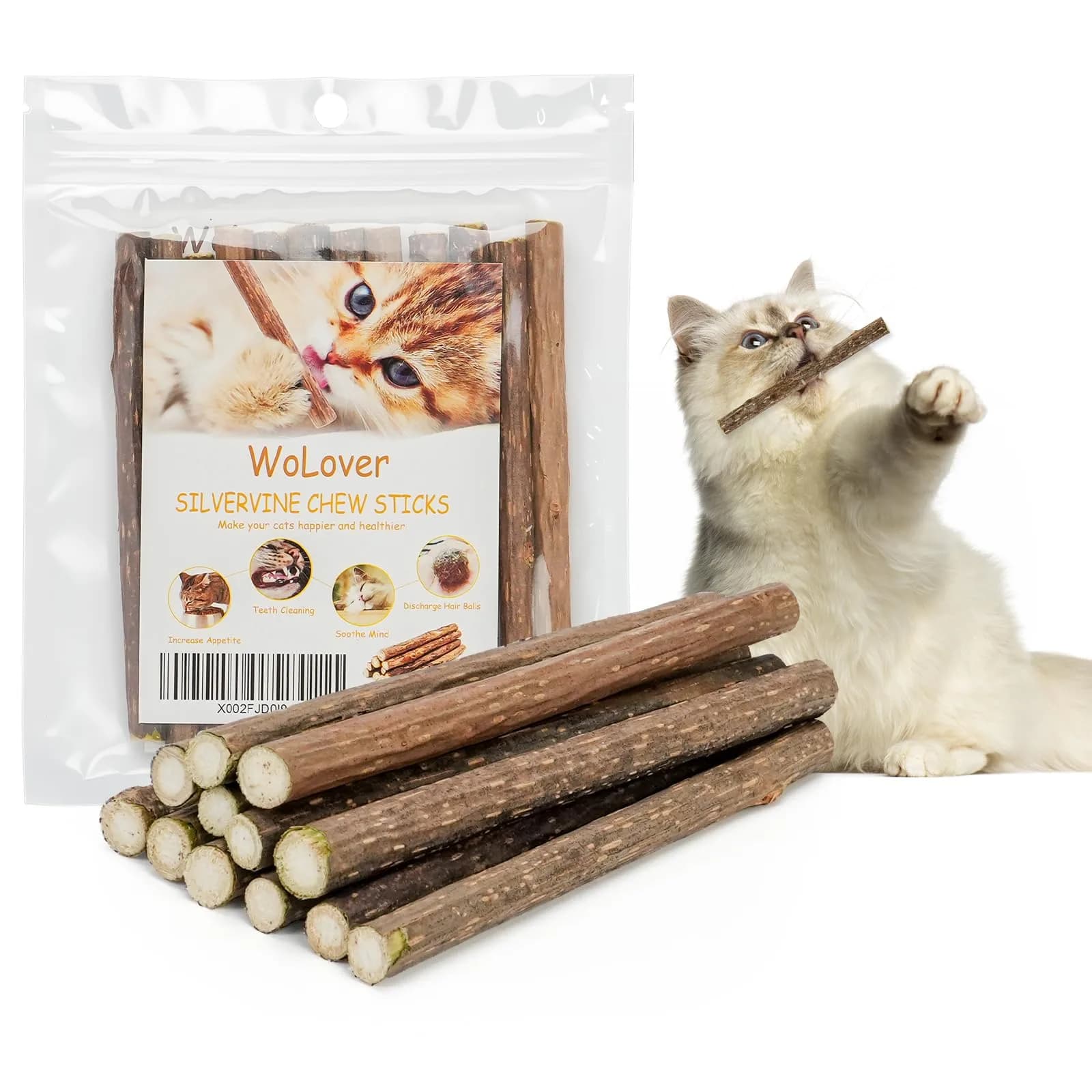 WoLover 12 PCS Silvervine Sticks for Cat, Natural Matatabi Chew Toys | 100% Wild Organic — Brown